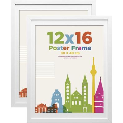 Bilderrahmen 30x40 cm Weiß 2er-Set Holz-Verbund Echtglas 28x36cm Matte