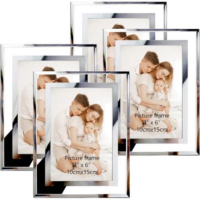 Glas Bilderrahmen Set 10x15 cm Silber Fotorahmen Babyfotos Familie Hochzeit