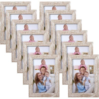 Fotorahmen Collage 10x15 cm Beige Holzmaserung Set 12 Stück