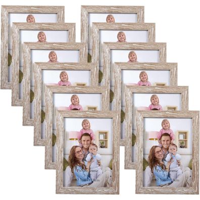 Bilderrahmen Set 13x18 cm Beige Holzmaserung Collage für Fotos