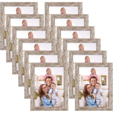 Bilderrahmen 15x20cm Beige Set 12 Stück Holzmaserung Fotorahmen Wand Tisch
