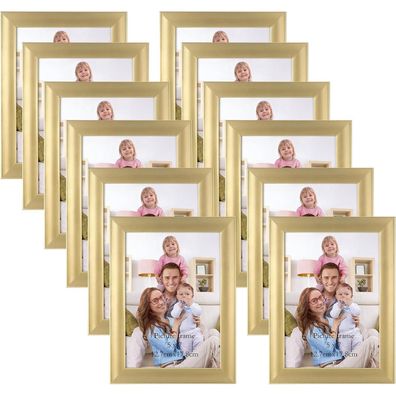 Goldener Bilderrahmen 13x18 cm für Fotos, Fotorahmen Collage Set mit Plexiglas