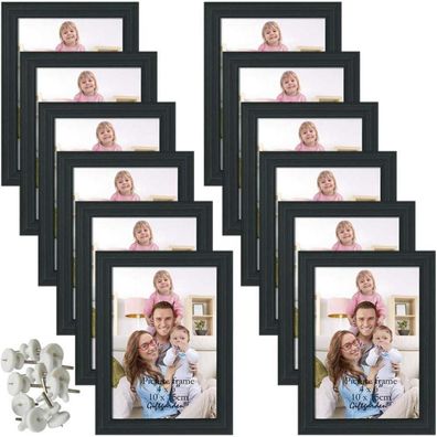 Giftgarden 12tlg. Bilderrahmen Set 10x15 cm Schwarz Fotos Collage Wand Tisch
