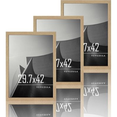 Fotorahmen Set A3 Holz Bilderrahmen 30x42cm MDF Rahmen Natur Acrylglas Beige