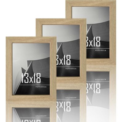 Vuvuzula Bilderrahmen 13x18cm Holz Fotorahmen Set Natur Acrylglas 3er Beige