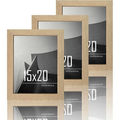 Bilderrahmen 15x20cm Holz Natur Fotorahmen Acrylglas 3er Set