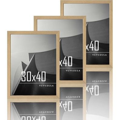Bilderrahmen 30x40cm Holz Fotorahmen Natur 3er Set Acrylglas