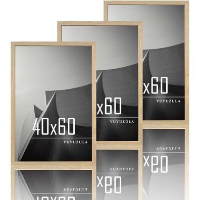 Bilderrahmen 40x60cm Holz Fotorahmen Eiche Natur 3er Set Wandhaken Acrylglas