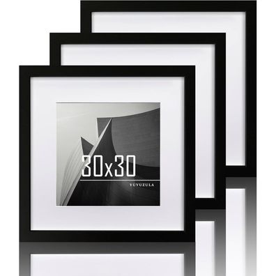 Schwarzer Bilderrahmen 30x30cm Holz Quadratisch Fotorahmen MDF Acrylglas 3er Set