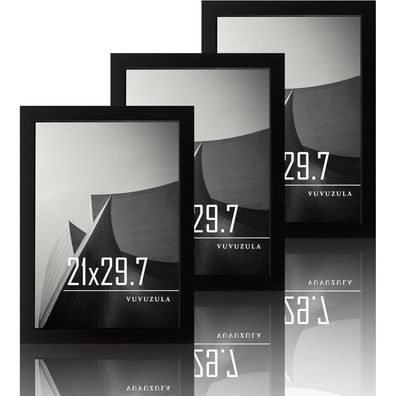 Bilderrahmen A4 Schwarz Holz Fotorahmen 21x30cm MDF Rahmen DIN A4 3er Set