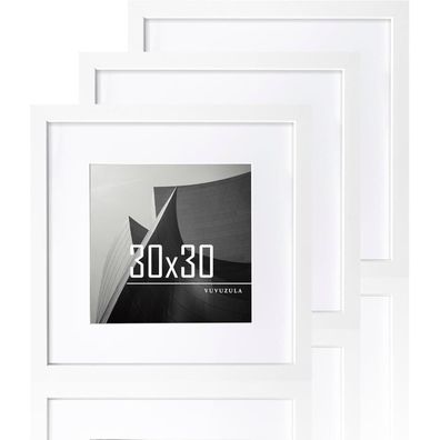Bilderrahmen 30x30cm Weiß Holz Fotorahmen MDF Rahmen Passepartout 3er Set
