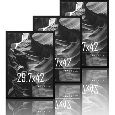Bilderrahmen A3 Schwarz Holz 3er Set Fotorahmen 30x42cm Collage Holzrahmen MDF