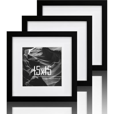Bilderrahmen Schwarz Holz Quadratisch 15x15cm 3er Set Fotorahmen Passepartout