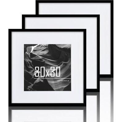 Bilderrahmen 30x30cm Holz Schwarz Quadratisch 3er Set Fotorahmen Passepartout