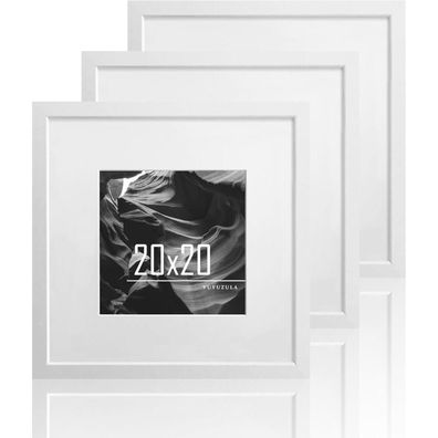 Bilderrahmen 20x20cm Weiß Holz 3er Set Quadratisch Fotorahmen MDF Passepartout