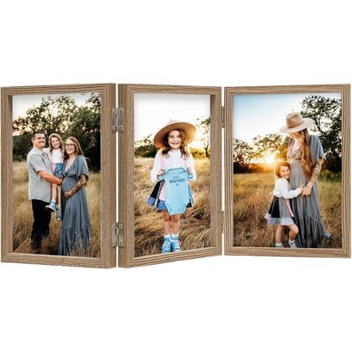 Bilderrahmen 3 Fotos 10x15 cm Holz Aufklappbar Glasfront Holzmaserung