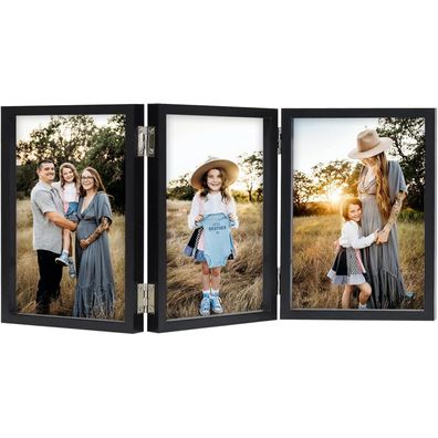 AVEAX Bilderrahmen für 3 Fotos 10x15 cm Aufklappbar Holz Fotorahmen Glasfront