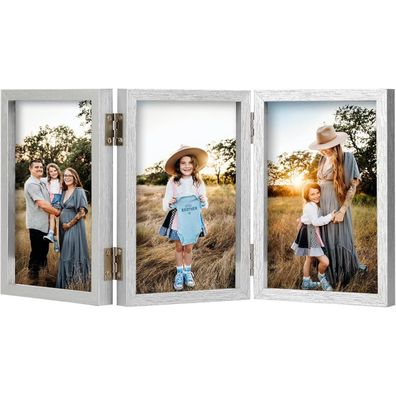 Bilderrahmen 3 Fotos klappbar Glasfront vertikaler Ständer Silber 10x15