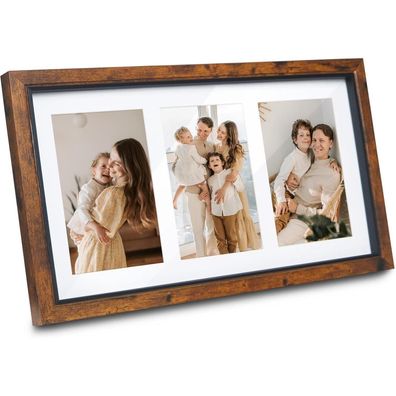 Shampsen 10x15 Bilderrahmen für 3 Fotos Collage Braun Wand & Tisch display