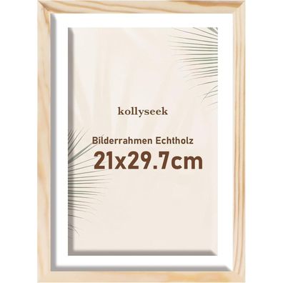 Kollyseek Bilderrahmen A4 Echtholz mit Passepartout Holz Acrylglas Kieferholz