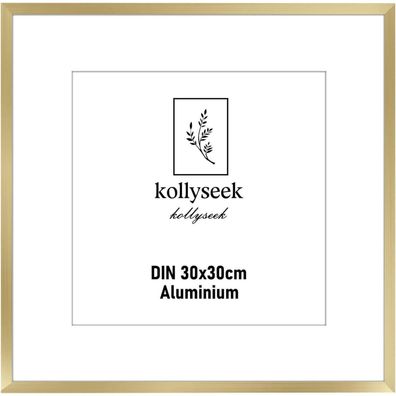 Kollyseek Bilderrahmen Aluminium 30x30 cm Gold Acrylglas Rahmen Passepartout