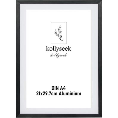 Aluminium Bilderrahmen DIN A4 21x30 cm Schwarz Acrylglas Passepartout
