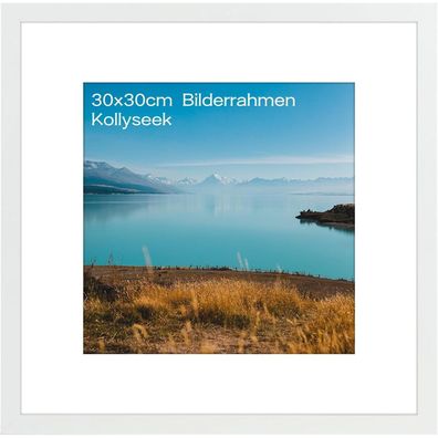 Kollyseek Bilderrahmen 30x30 cm MDF Acrylglas weiß Aufhängen Aufstellen