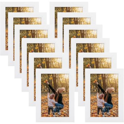 12er Set Bilderrahmen 10x15 cm, Weiße Fotorahmen Collage Modern Leicht Dünn