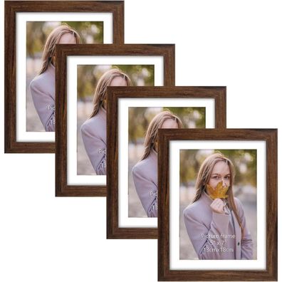 Bilderrahmen 13x18 cm 4er-Set Braune Fotorahmen für Fotos mit Passepartouts oder