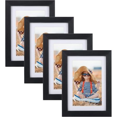 4er-Set Bilderrahmen Schwarz 10x15 cm für Fotos mit Passepartouts, 13x18