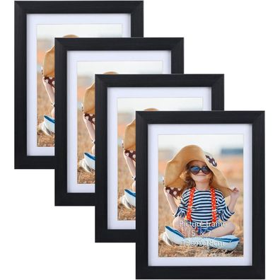 EXYGLO 4er Set Bilderrahmen 13x18 Schwarz mit Passepartouts 15x20 Wand Tisch