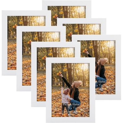 EXYGLO 7er Set Bilderrahmen 13x18cm Weiß Fotorahmen Collage für Fotos