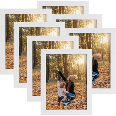 EXYGLO 7er Set Bilderrahmen 15x20 cm Weiß Fotorahmen Collage Moderne Rahmen