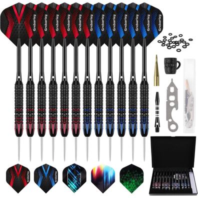12 Grebarley Profi Steeldarts Aluminium Schaft 24g & 22g Rot/Blau
