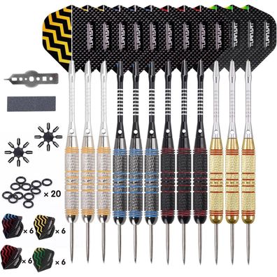 Professionelle Steel Dartpfeile Set 12 Stück 24g Aluminiumschäfte Flights Ringe