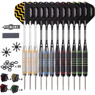 Steel Dartpfeile 24g Profi Set 12 Stk Aluminium Schaft Flights Gummiringe