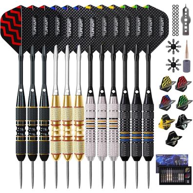 Turnart Profi Steeldarts 12 Stück mit Metallspitze, Dart Case, Neue Version