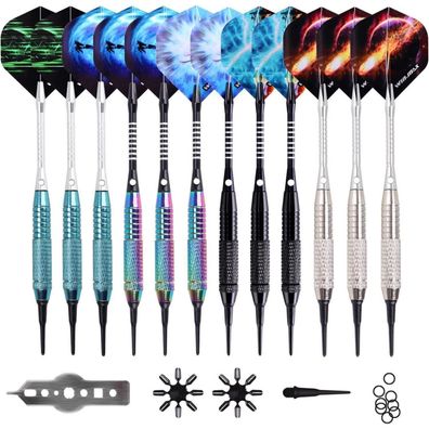 Win. Max Profi Softdarts Dartpfeil Set 12 Stück Regenbogen/Blau/Schwarz/Splitter