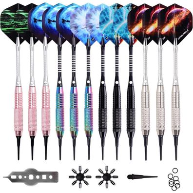 WIN. MAX 12 Stück Soft Dartpfeile Set 18g Profi Kunststoffspitze