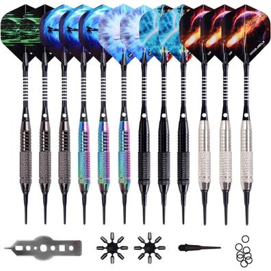 WIN. MAX Softdartpfeile Set 12 Stück 18g Profi Darts Regenbogen/Schwarz/Splitter