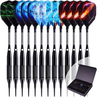 WIN. MAX Dartpfeile Set 12 Stück Soft Darts 18g Profi Schwar mit Etui