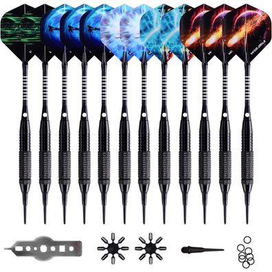 WIN. MAX Soft Dartpfeile Kunststoffspitze 12 Stück Set 18g Profi Schwarz