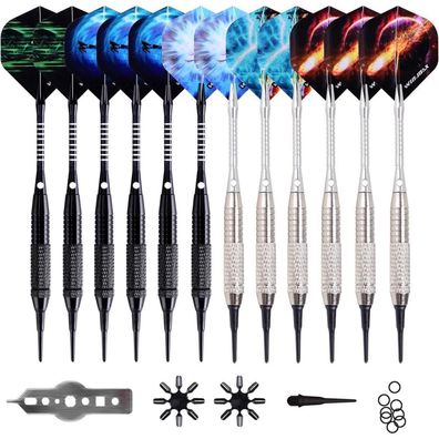 WIN. MAX Dartpfeile Set 12 Stück Softdarts Kunststoffspitze 18g Schwarz/Silber