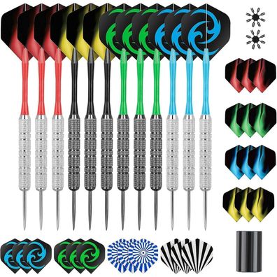 Dartpfeile Metallspitze 12Stk Steeldarts 24 Flights+2 Protector Werkzeug