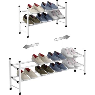 TZAMLI Ausziehbares Schuhregal mit 2 Ebenen, für 12 Paar Schuhe, Weiß 2 Böden
