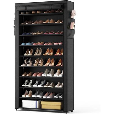 Schuhregal 10 Ebenen Staubdichter Überzug Metallgestell für 50 Paare Schwarz