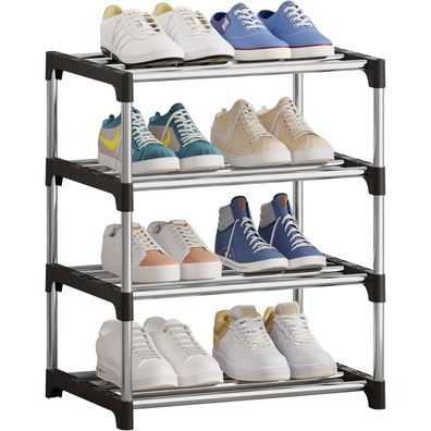 Niawecan Kleines stapelbares Schuhregal 4 Ebenen Organizer Schwarz