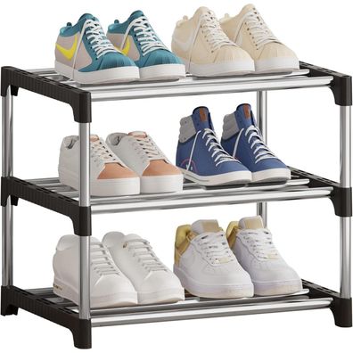 Niawecan Kleines stapelbares Schuhregal 3 Ebenen Fußraum Organizer Flur 3 Tier