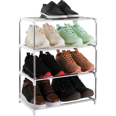 Kleines Schuhregal Weiß mit 4 Ebenen, Platzsparend & Stabil