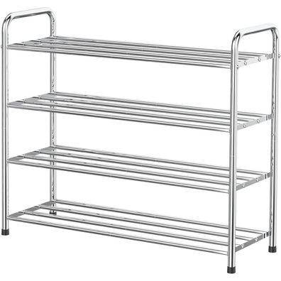 Schuhregal Edelstahl 4 Ebenen Organizer für 12-16 Paar Schuhe 68x26x65 cm Silber
